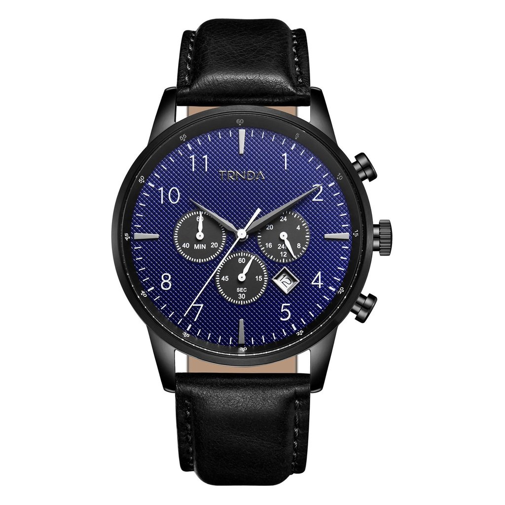TRNDA BLACK STAINLESS STEEL 43MM - TIMELESS MEN'S WATCH WITH DARK BLUE DIAL