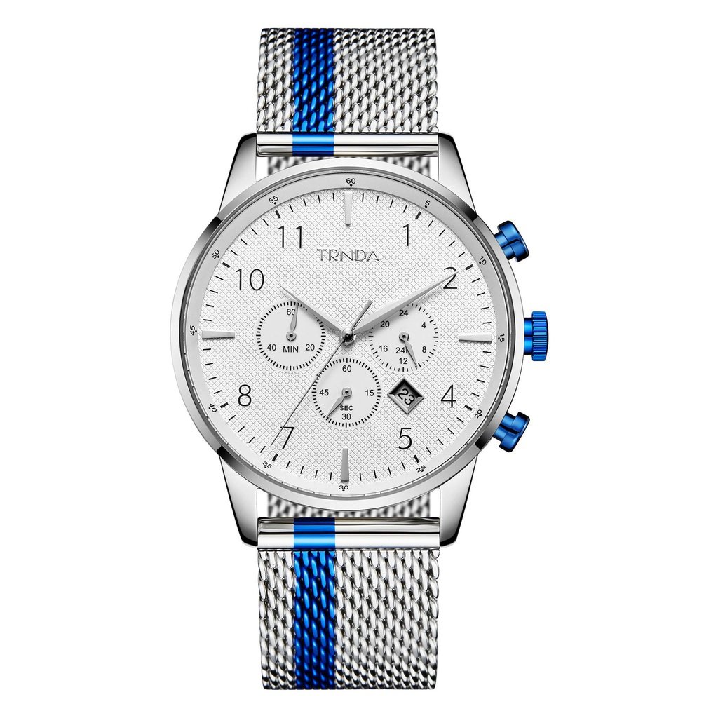 TRNDA STAINLESS STEEL MENS WATCH - TIMELESS SILVER MESH & WHITE DIAL FASHION STATEMENT