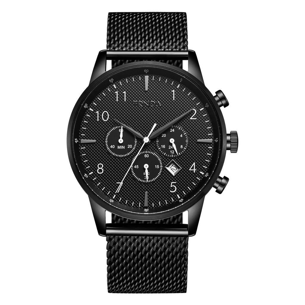 TRNDA STAINLESS STEEL MENS WATCH - TIMELESS CHARCOAL BLACK DIAL WITH MESH BAND