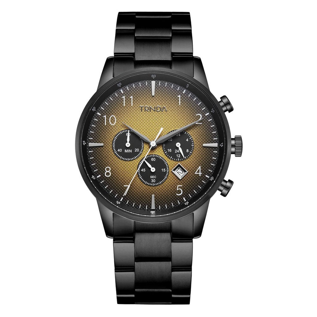 TRNDA STAINLESS STEEL MENS WATCH - TIMELESS BLACK WITH CEDAR BROWN DIAL, FASHIONABLE & DURABLE