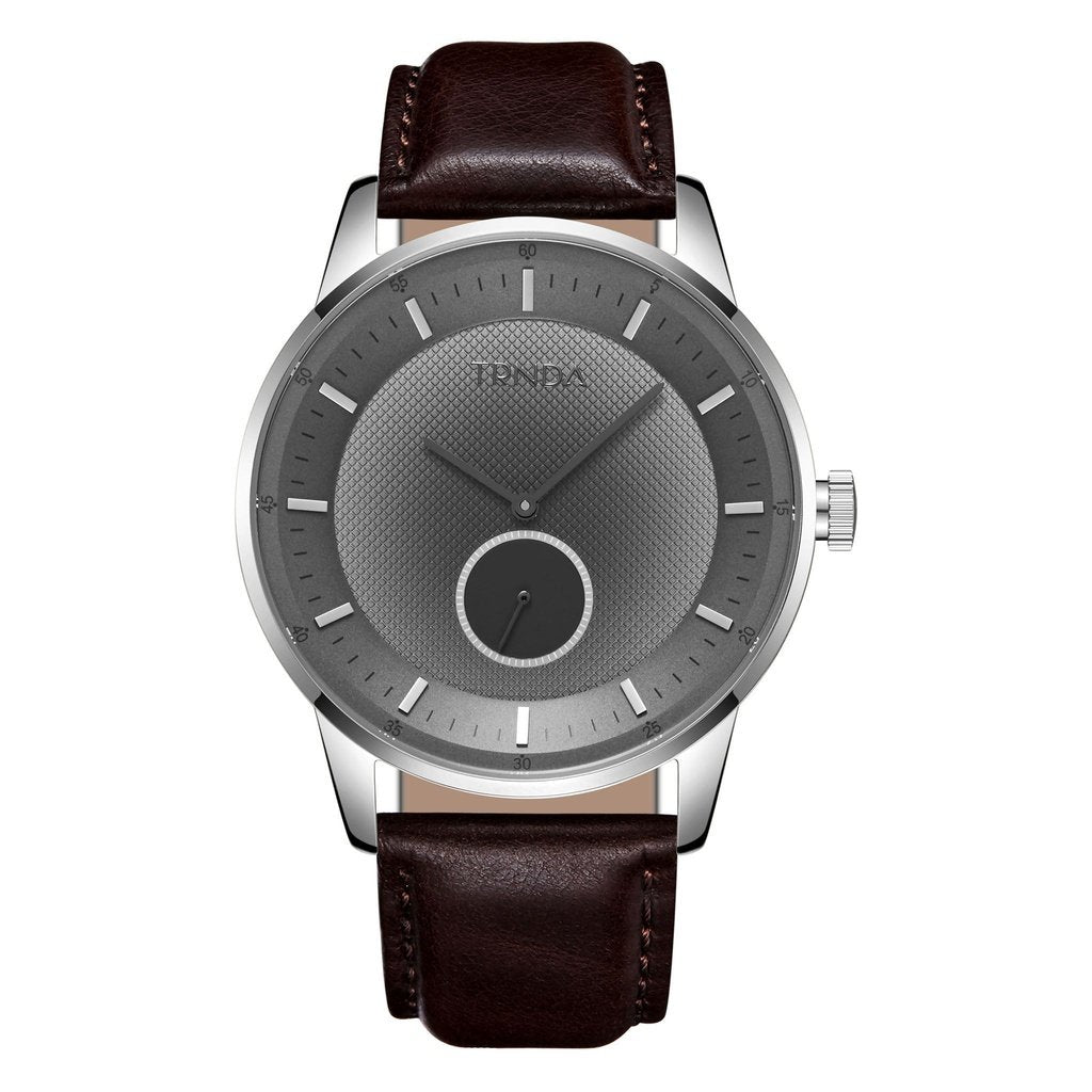 TRNDA STAINLESS STEEL CLASSIC - TIMELESS MEN'S WATCH with Brown Leather Band & Unique Black Dial