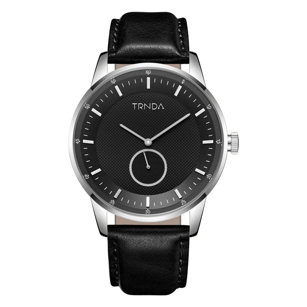 TRNDA STAINLESS STEEL TIMEPIECE - ELEGANT BLACK DIAL & LEATHER STRAP Men's Watch