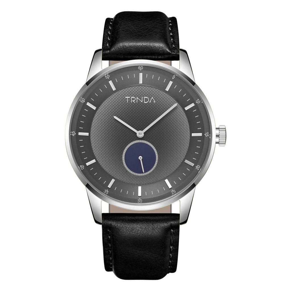 TRNDA TRENDY STAINLESS STEEL 43MM - ELEGANT GRADIENT DIAL MEN'S WATCH WITH BLACK LEATHER BAND