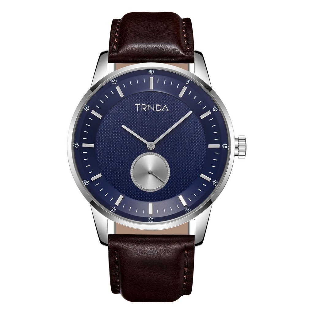 TRNDA STAINLESS STEEL MEN'S WATCH - TIMELESS BLUE DIAL & BROWN LEATHER BAND FASHION STATEMENT