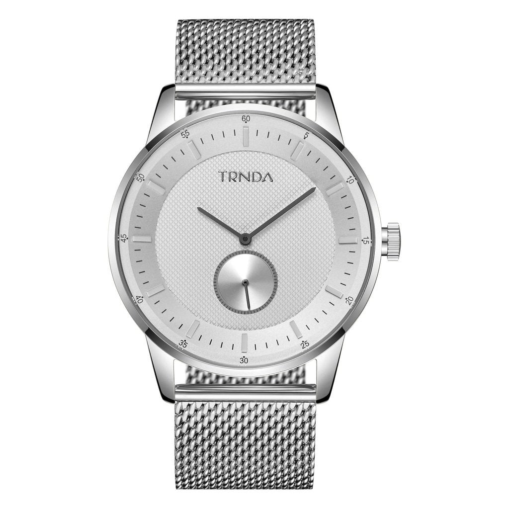 TRNDA MEN'S STAINLESS STEEL TIMEPIECE - SEAWEED GREEN DIAL & BLACK MESH BAND