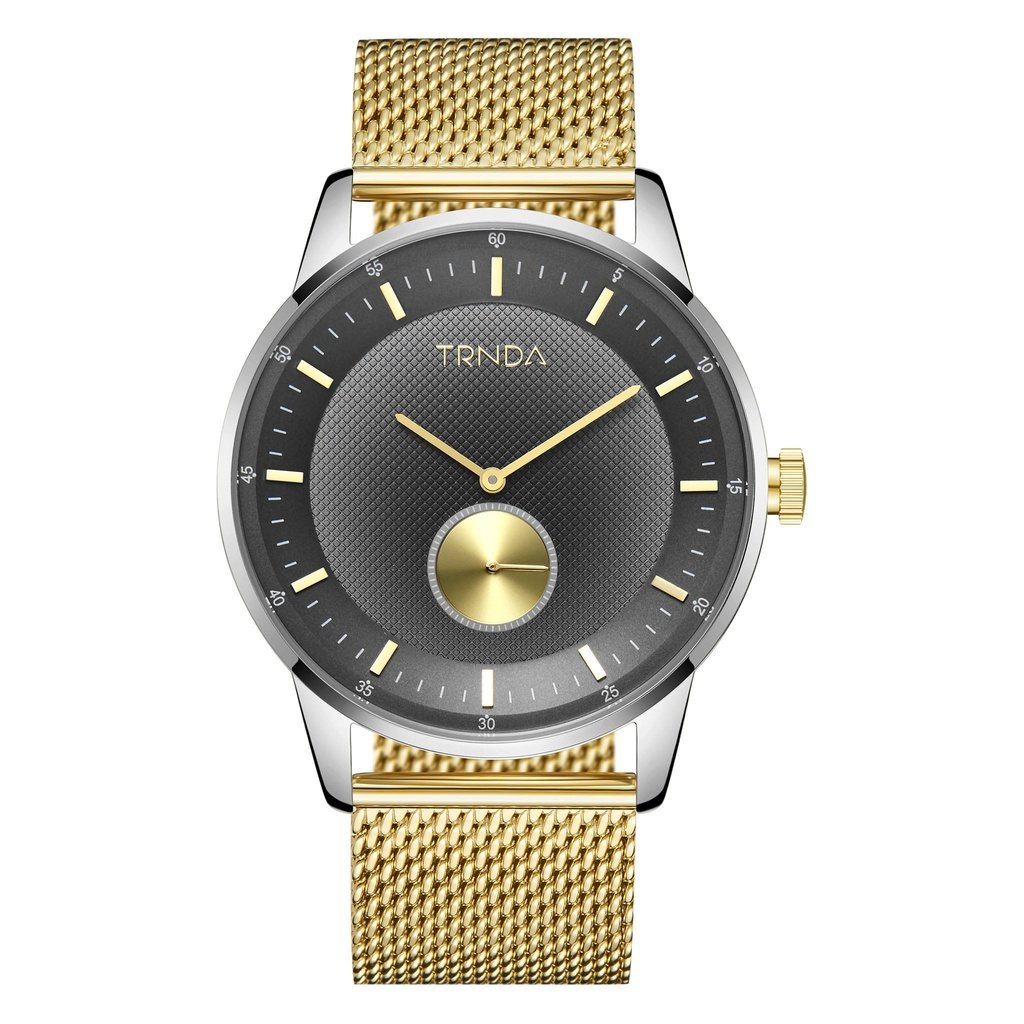 TRNDA STAINLESS STEEL MENS WATCH - ELEGANT GOLD MESH & GRADIENT LIGHT GRAY DIAL