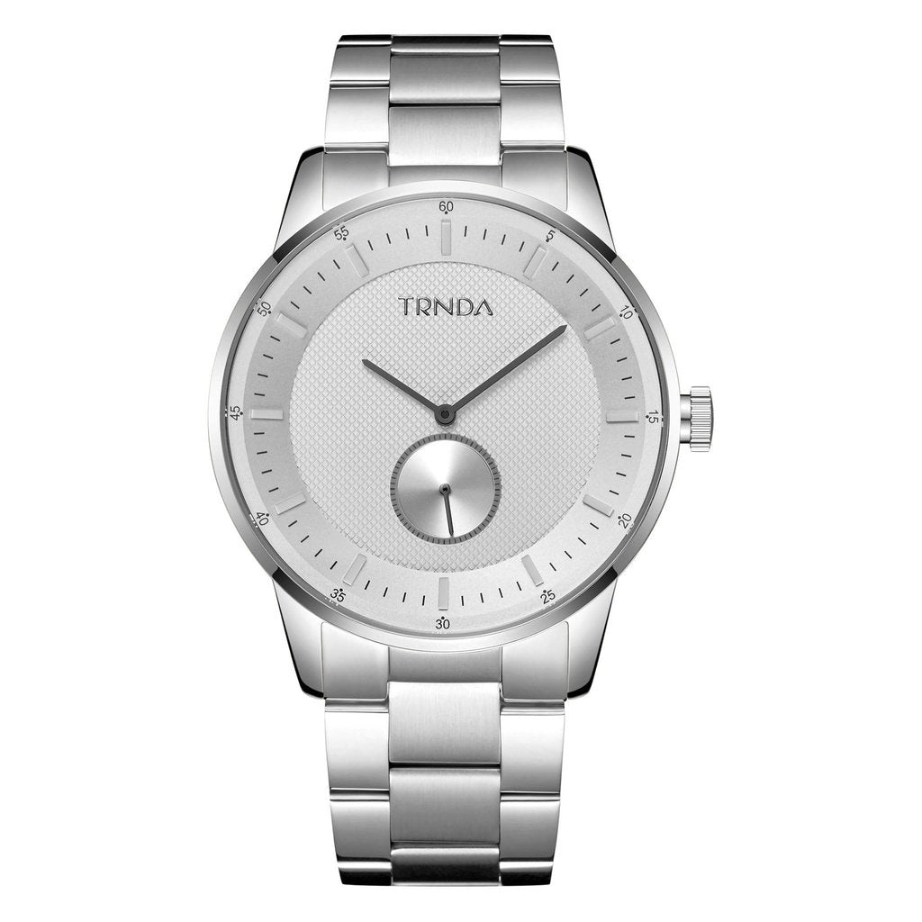 TRNDA STAINLESS STEEL MENS WATCH - TIMELESS SILVER STYLE & DURABILITY 43MM