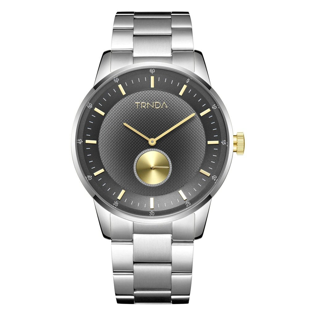 TRNDA STAINLESS STEEL 43MM MEN'S WATCH - TIMELESS GRADIENT LIGHT GRAY DIAL FASHION STATEMENT