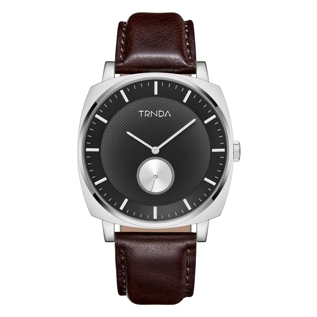 TRNDA STAINLESS STEEL SQUARE DIAL - ELEGANT GRADIENT GREY MEN'S WATCH with Brown Leather Band