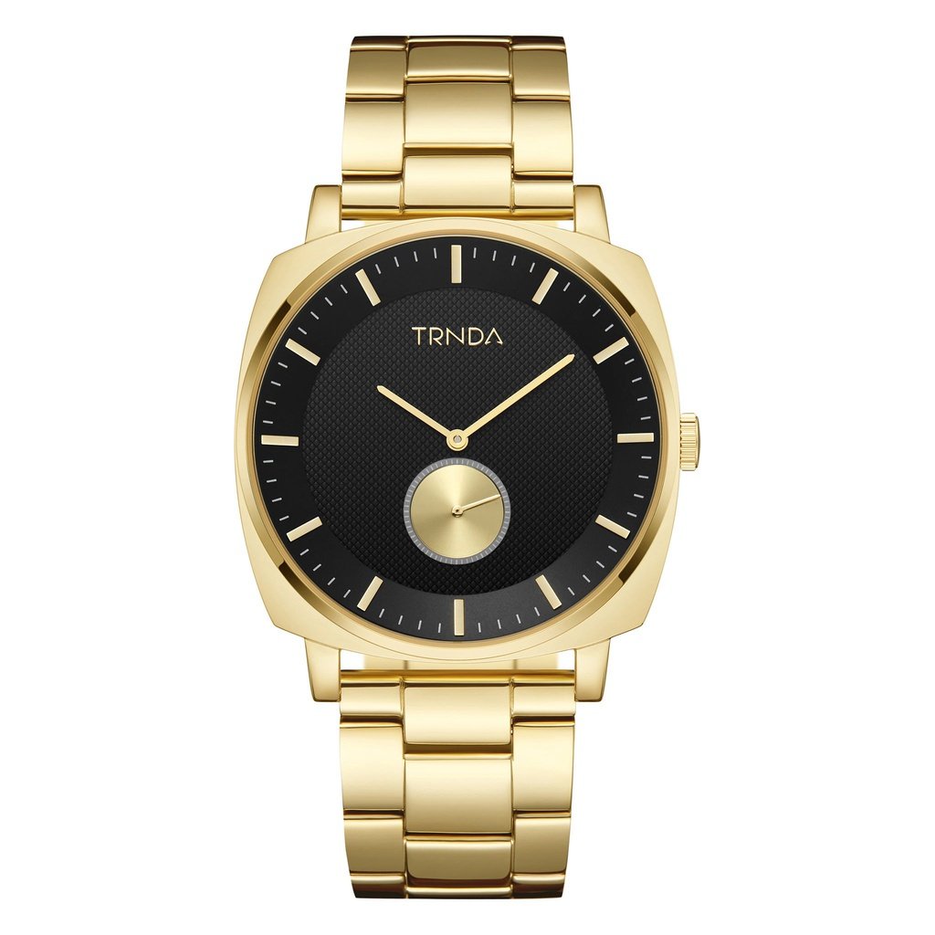 TRNDA STAINLESS STEEL SQUARE GOLD WATCH - TIMELESS BLACK DIAL MEN'S FASHION STATEMENT
