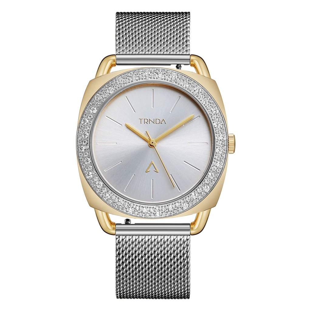 TRNDA Women's Watch with Gold Stainless Steel Case and Silver Stainless Steel Band