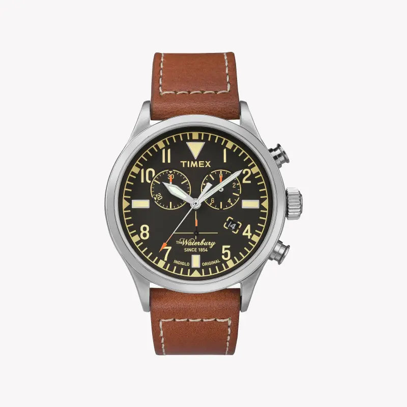 TIMEX HERITAGE WATERBURY TW2P84300 – ELEGANTER HERREN-CHRONOGRAPH MIT LEDERARMBAND & INDIGLO-LICHT