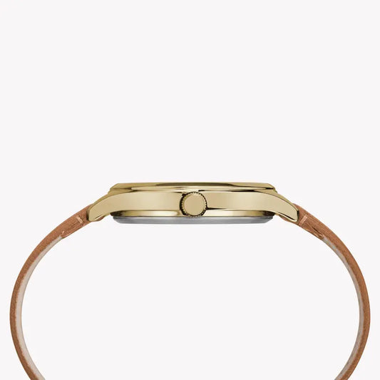 Timex Women's Brown Leather Watch, Silver Dial | Tw2r27900