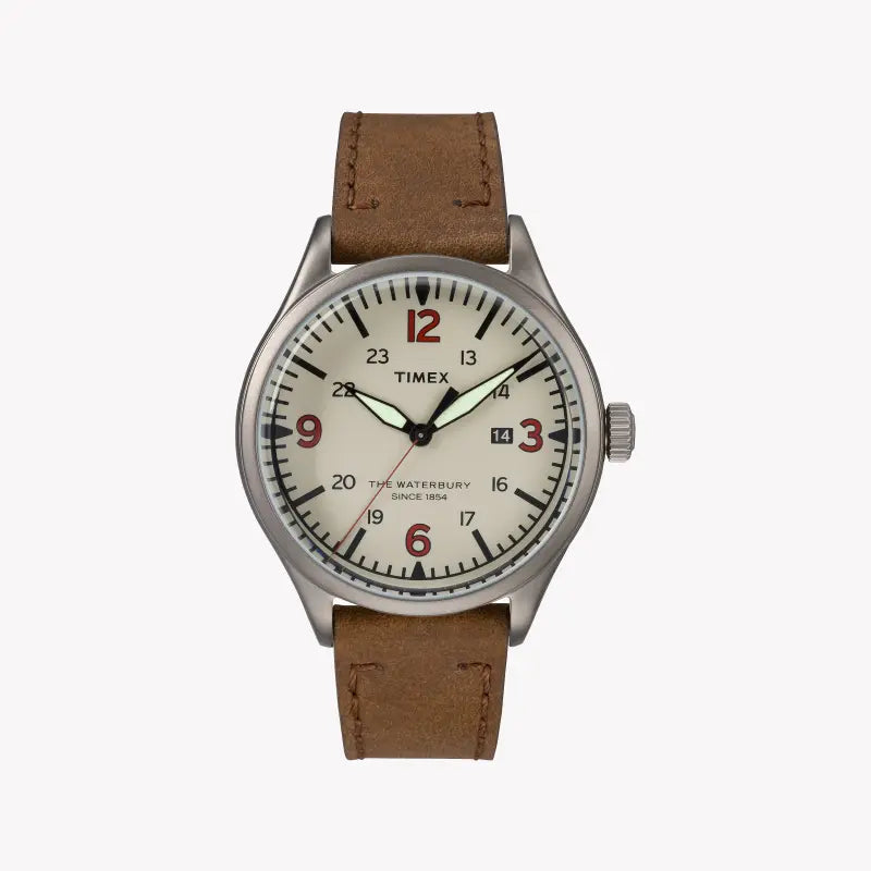 Timex Men's Brown Leather Watch, Off White Dial Tw2r38600 – i-Watch