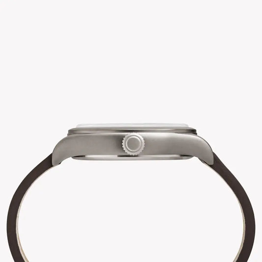 Timex Men's Brown Leather Watch, Off White Dial | Tw2r38600