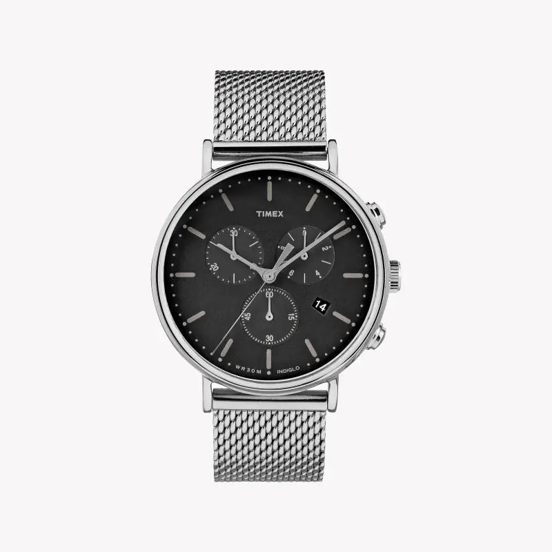 TIMEX Essential Fairfield TW2R61900 - Montre unisexe en acier inoxydable argenté et cadran noir