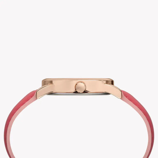 ساعة TIMEX النسائية مع هيكل من النحاس الذهبي الوردي وسوار من الجلد الوردي