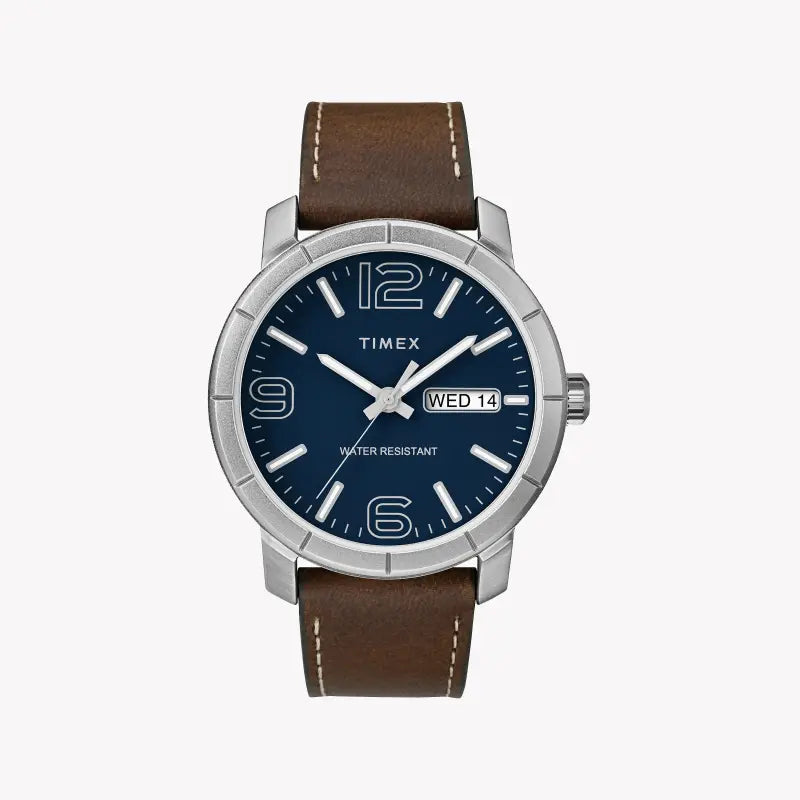 TIMEX TW2R64200 CITY CASUAL MOD 44MM - MONTRE POUR HOMMES ÉLÉGANTE CADRAN BLEU ET CUIR MARRON