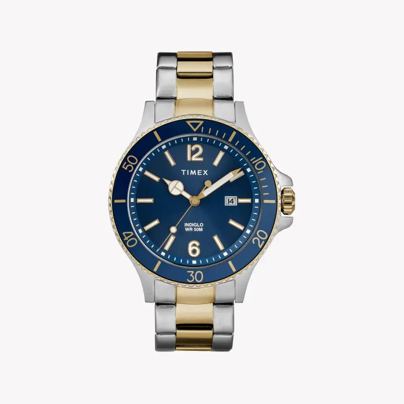 TIMEX City Collection Harborside - MONTRE POUR HOMMES EN ACIER INOXYDABLE 2T À CADRAN BLEU avec veilleuse INDIGLO