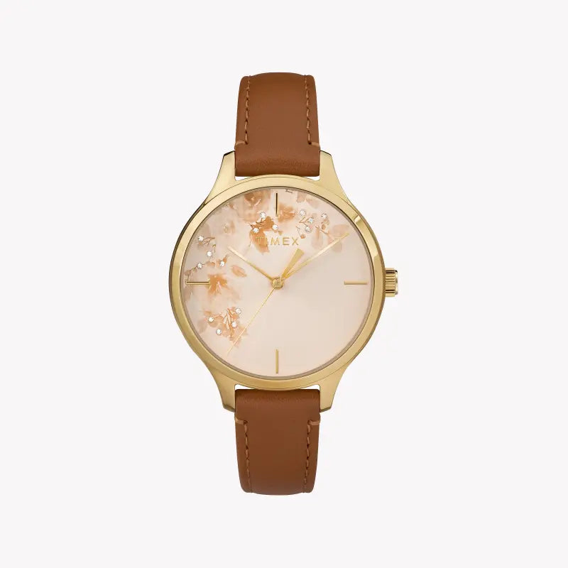 Timex Women's Watch With Gold Brass Case And Tan Leather Band