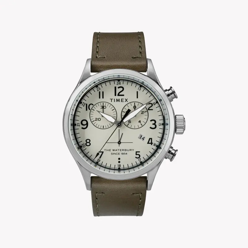 TIMEX Waterbury Heritage Men's Watch Green Leather, Off White