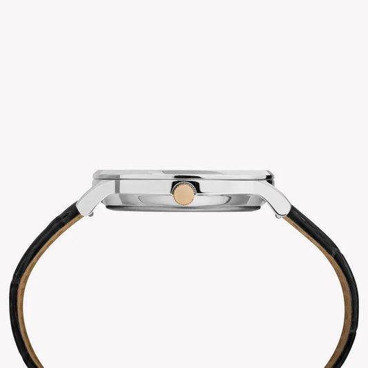 Timex Men's Black Leather Watch, White Dial | Tw2r71300