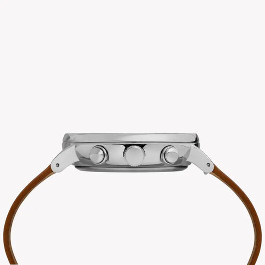 ساعة تايمكس TW2R79900 فيرفيلد - ساعة رجالية بسوار من الجلد باللون البني الفاتح وقرص فضي