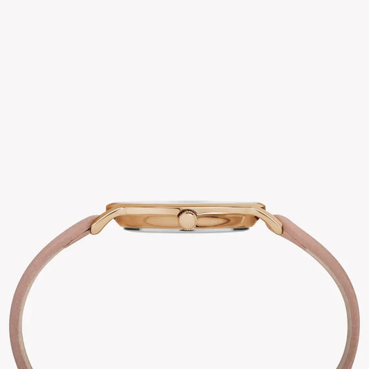 ساعة TIMEX النسائية مع هيكل من النحاس الذهبي الوردي وسوار من الجلد الوردي