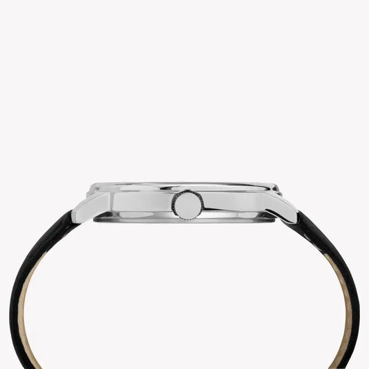 Timex Men's Black Leather Watch, Silver Dial | Tw2r85300