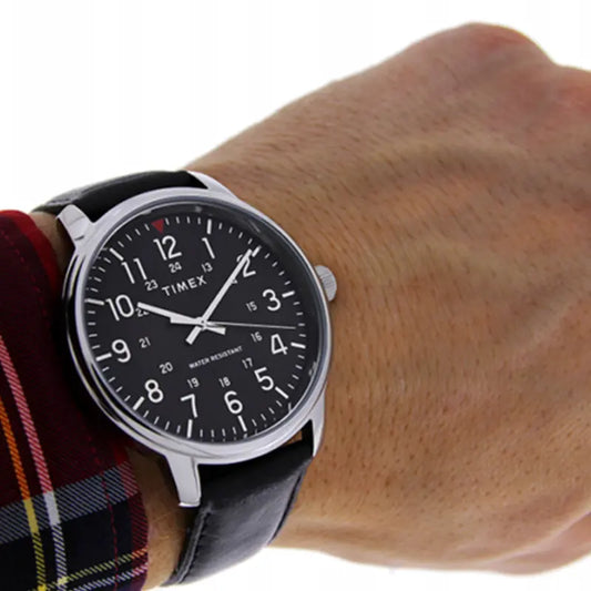 Timex Men's Black Leather Watch, Brass Case | Tw2r85500