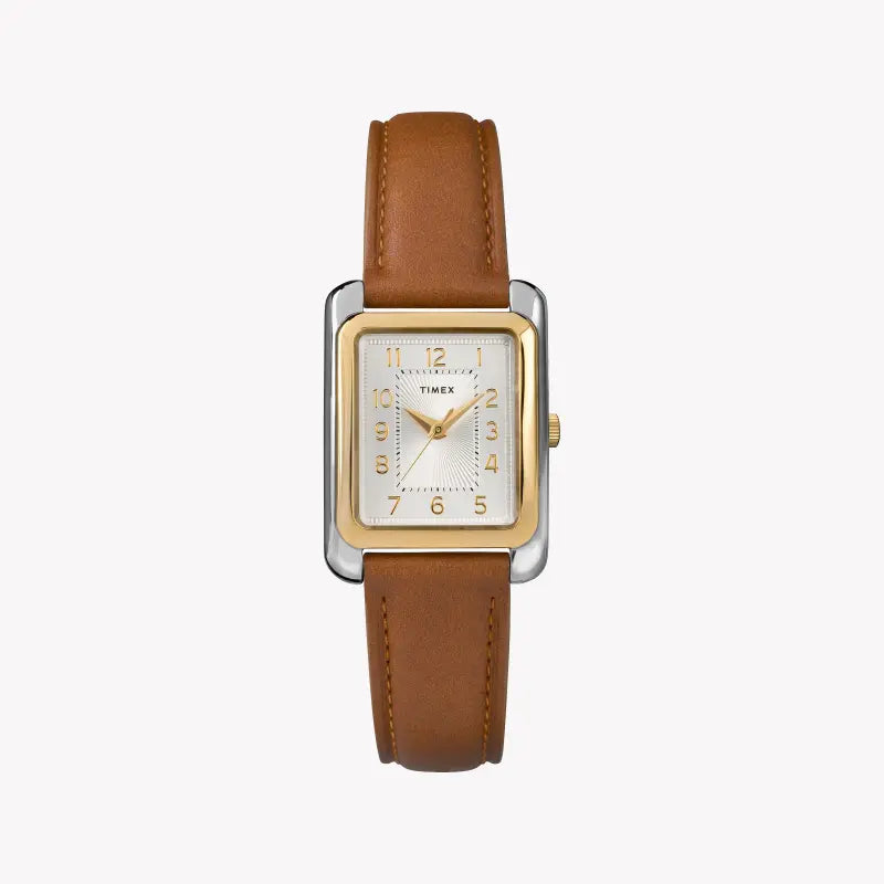 Timex Women's Brown Leather Watch, Silver Dial | Tw2r89600