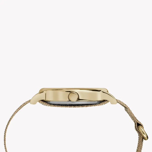 ساعة TIMEX النسائية بهيكل من النحاس الذهبي وسوار من القماش الذهبي