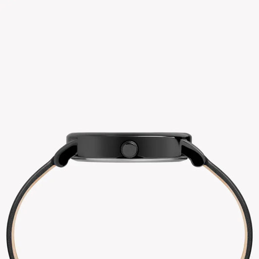 ساعة TIMEX النسائية مع علبة نحاسية سوداء وسوار جلدي أسود