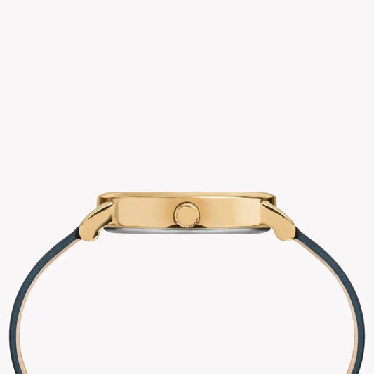 ساعة TIMEX النسائية بهيكل من النحاس الذهبي وسوار جلدي أزرق