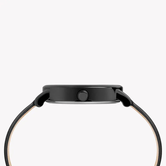 ساعة TIMEX النسائية مع علبة نحاسية سوداء وسوار جلدي أسود