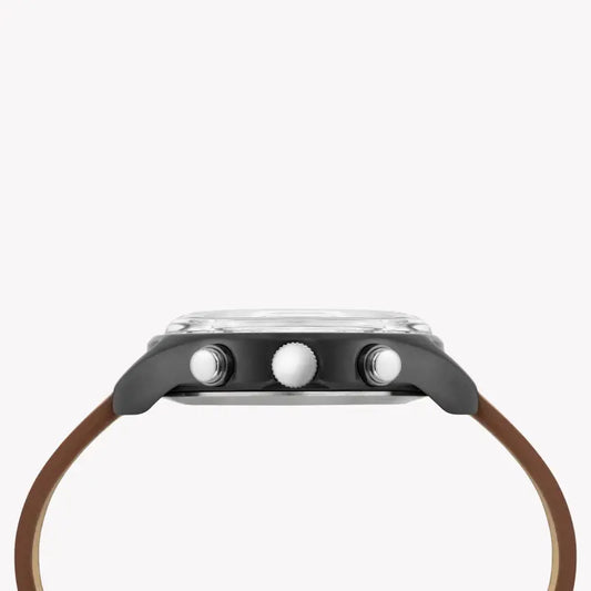 Timex Men's Brown Leather Watch, Black Dial | Tw2t29600