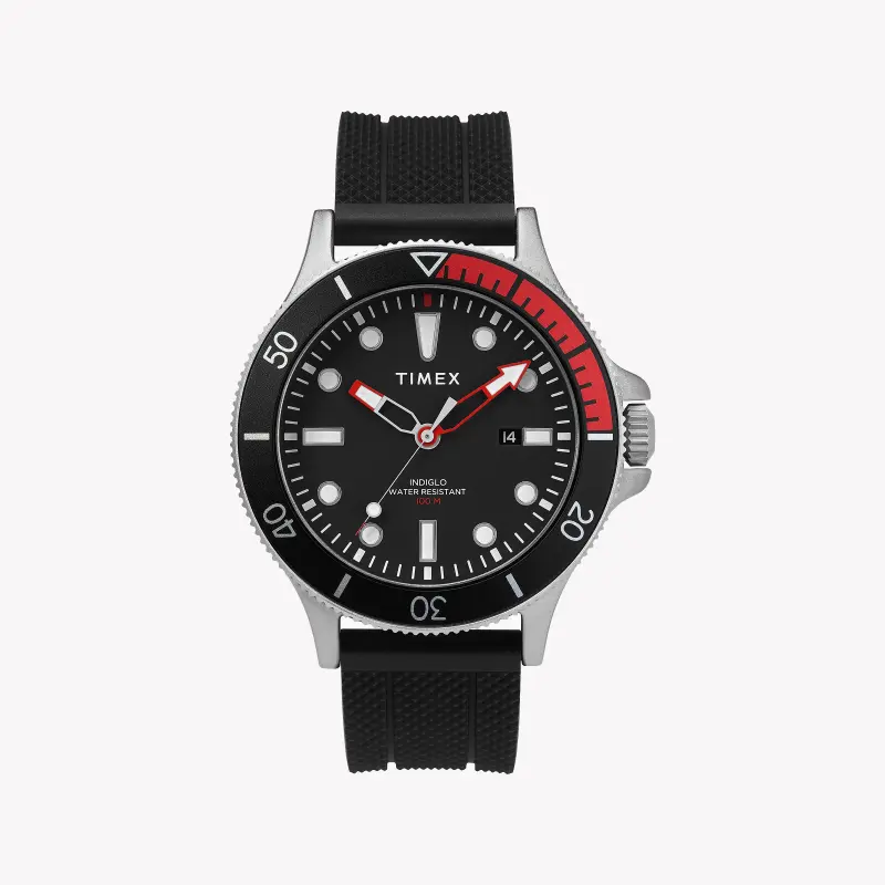 TIMEX Military Allied TW2T30000 - MONTRE ÉLÉGANTE EN SILICONE NOIR ET LAITON POUR HOMMES avec veilleuse INDIGLO