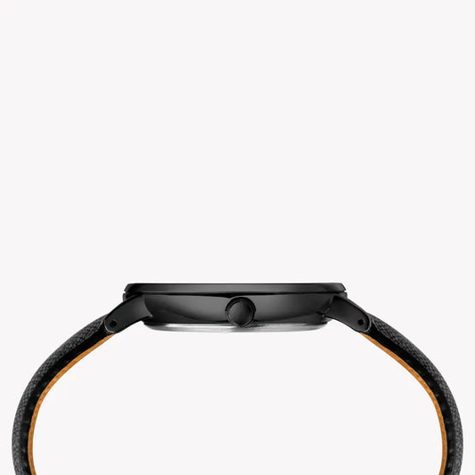 Timex Men's Black Leather Watch, Black Dial | Tw2t34900