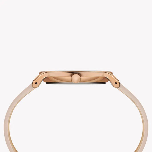 ساعة TIMEX النسائية مع هيكل من النحاس الذهبي الوردي وسوار من الجلد الوردي