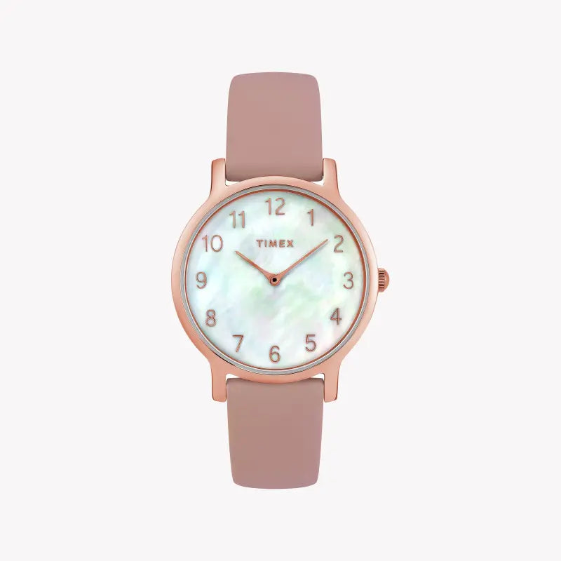 Timex Women's Pink Leather Watch, Mother Of Pearl Dial | Tw2t36100