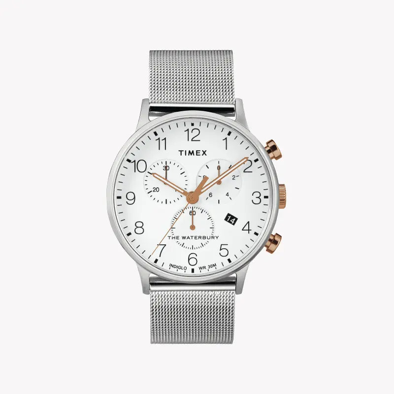 TIMEX WATERBURY HERITAGE TW2T36700 – KLASSISCHE HERRENUHR AUS SILBERNEM EDELSTAHL mit WEISSEM ZIFFERBLATT