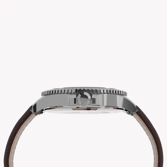 Timex Men's Brown Leather Watch, Blue Dial | Tw2u13000