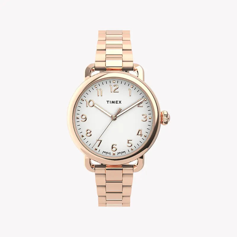 Montre pour femme TIMEX avec boîtier en laiton doré rose et bracelet en acier inoxydable doré rose