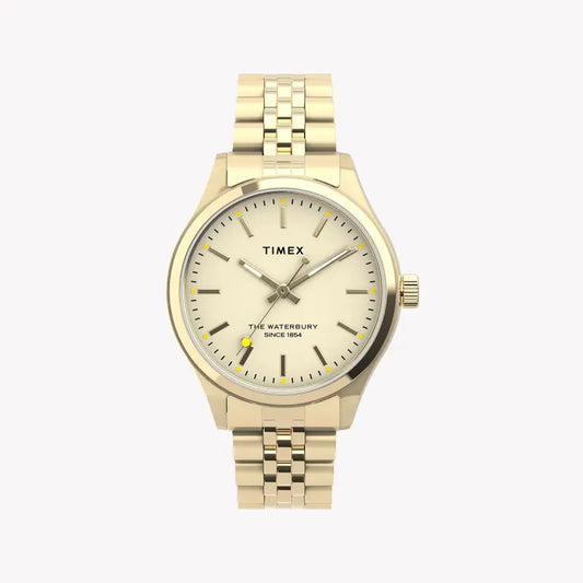 Timex Women's Gold Stainless Steel Watch, Off White Dial | Tw2u23200