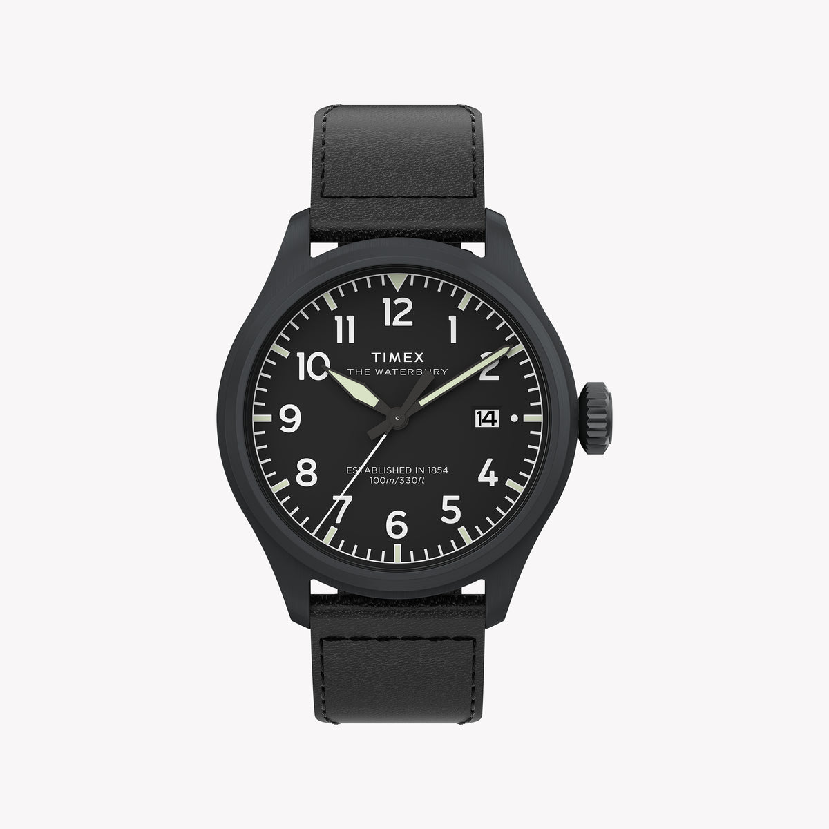 Waterbury ACE SST Black Dial Black Leather Strap Watch TW2Y18900