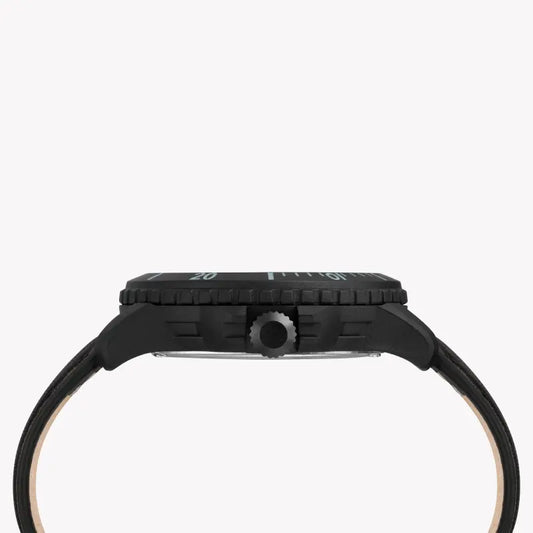 Timex Men's Black Leather Watch, Black Dial | Tw4b14700