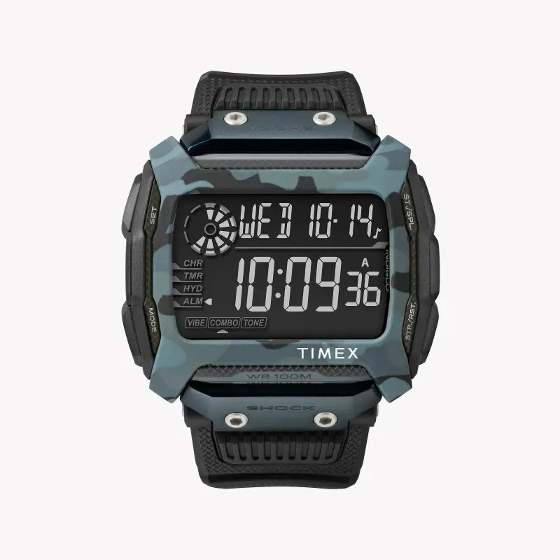 TIMEX DIGITAL COMMAND TW5M18200 - ساعة رجالية من الراتنج الأسود مع ضوء INDIGLO ومقاومة للماء حتى 10 ATM