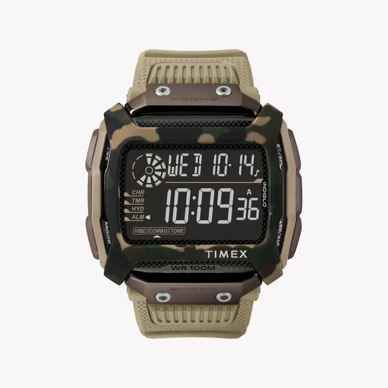TIMEX Digital Command TW5M20600 - Montre pour homme en résine beige robuste avec résistance aux chocs et cadran INDIGLO