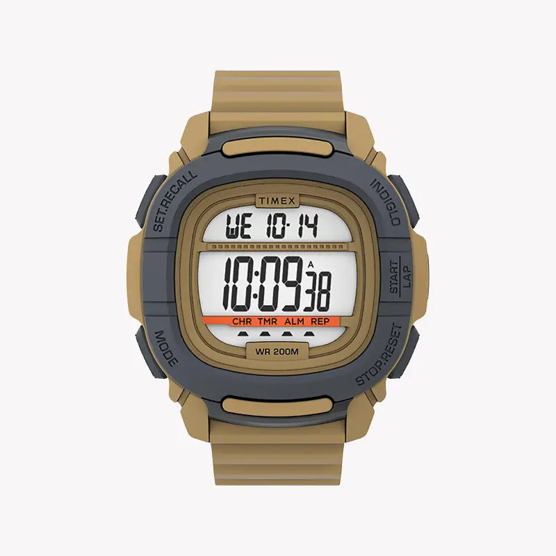TIMEX DIGITAL COMMAND 47 mm – hellbraune Herrenuhr aus Silikon – zeitloser Stil und Langlebigkeit