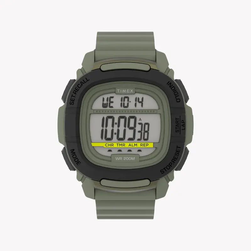 TIMEX Digital Command 47 mm Herrenuhr – grünes Silikonarmband und Harzgehäuse, 20 ATM wasserdicht